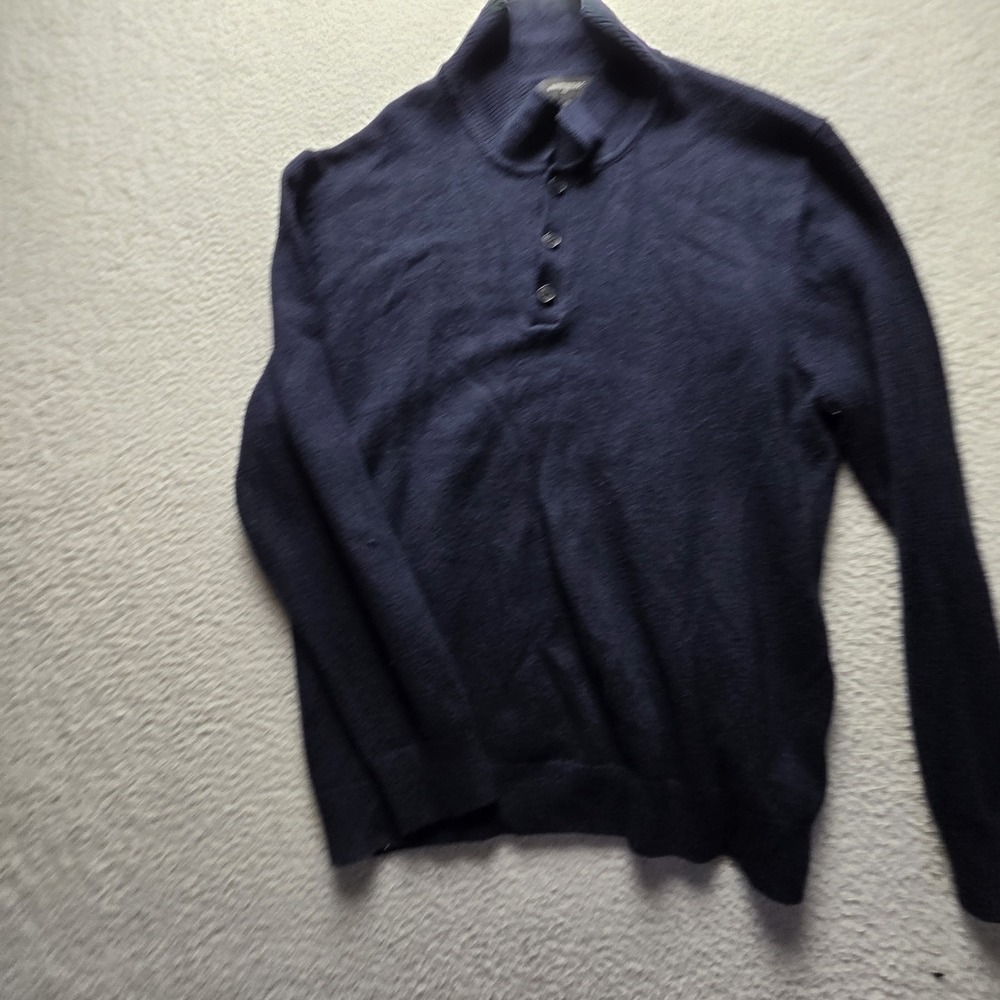 Banana Republic Sweater Mens XL Blue Mock Neck Henley Knit Pullover Stretch